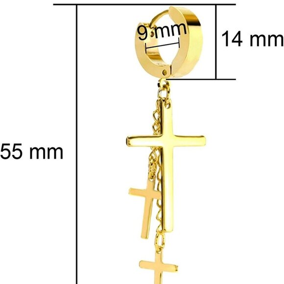 Contemporary Cross Tassel Hoop Earrings in Durable Stainless Steel - 2 Pairs - Picture 4 of 7